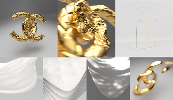 coco chanel cgi still frames of abstract props and logo