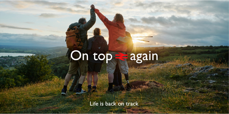 national rail retouching photoshoot of a hiking group