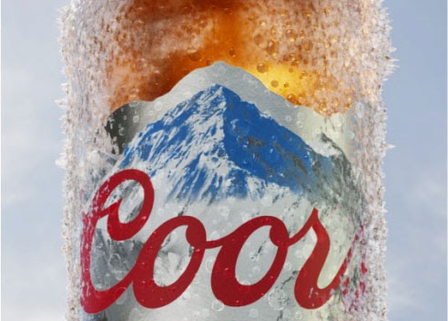 coors cgi beer bottle with water droplets and ice