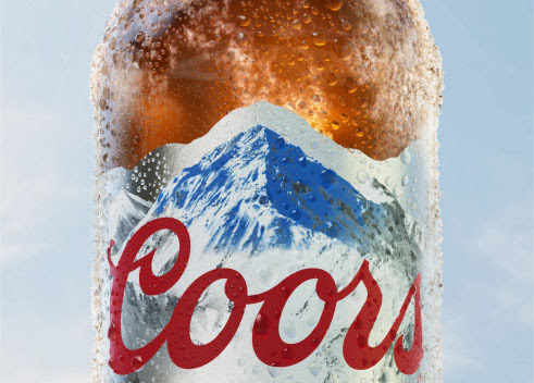 coors cgi beer bottle with water droplets and ice