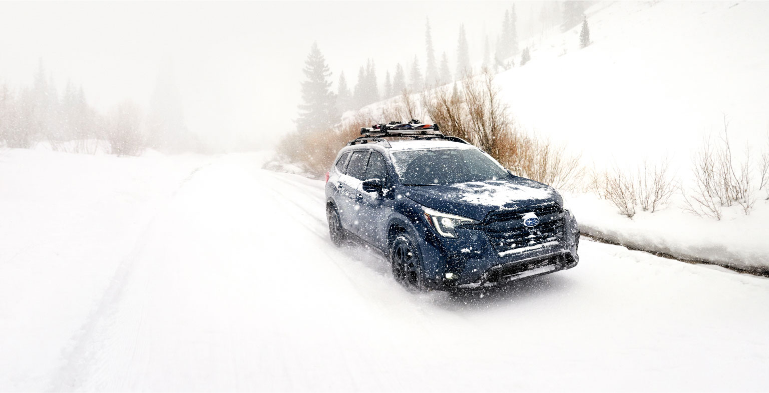 automotive post-production of subaru in the snow with heavy retouching